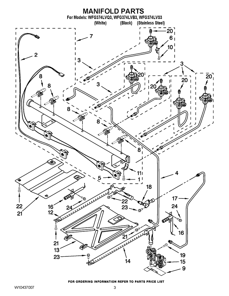 MANIFOLD PARTS Diagram and Parts List for WFG374LVB3  Whirlpool Range