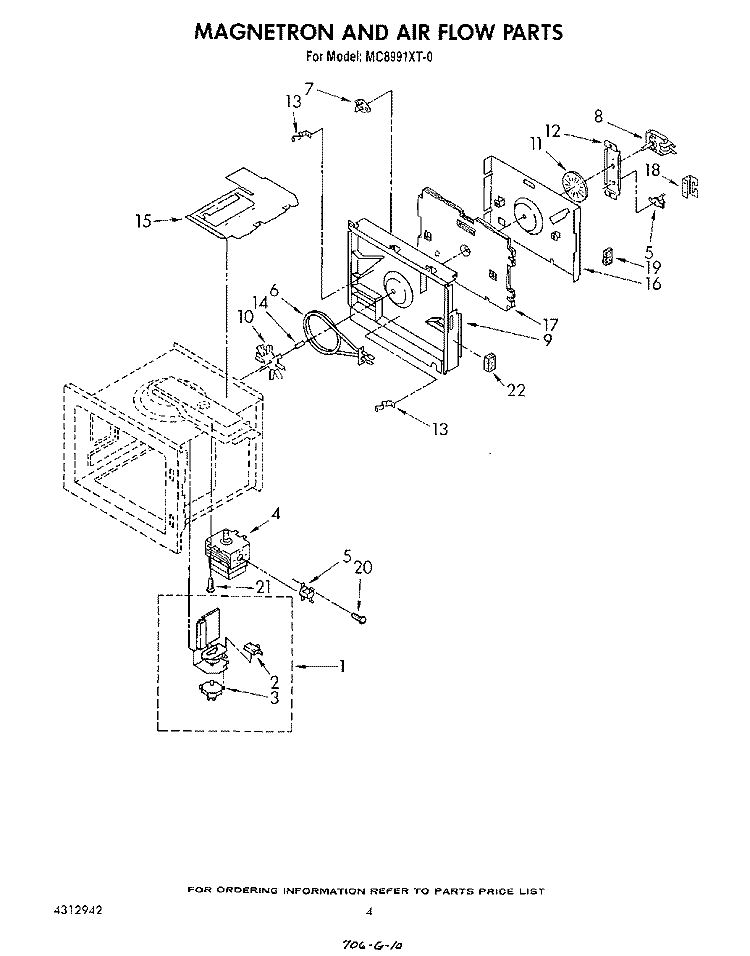 MAGNETRON AND AIRFLOW Diagram and Parts List for MC8991XT0  Whirlpool Microwave