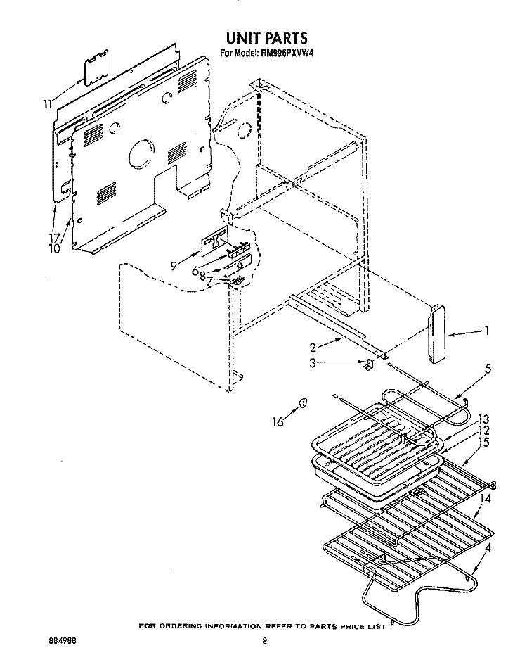UNIT Diagram and Parts List for RM996PXVW4  Whirlpool Microwave Oven Combo