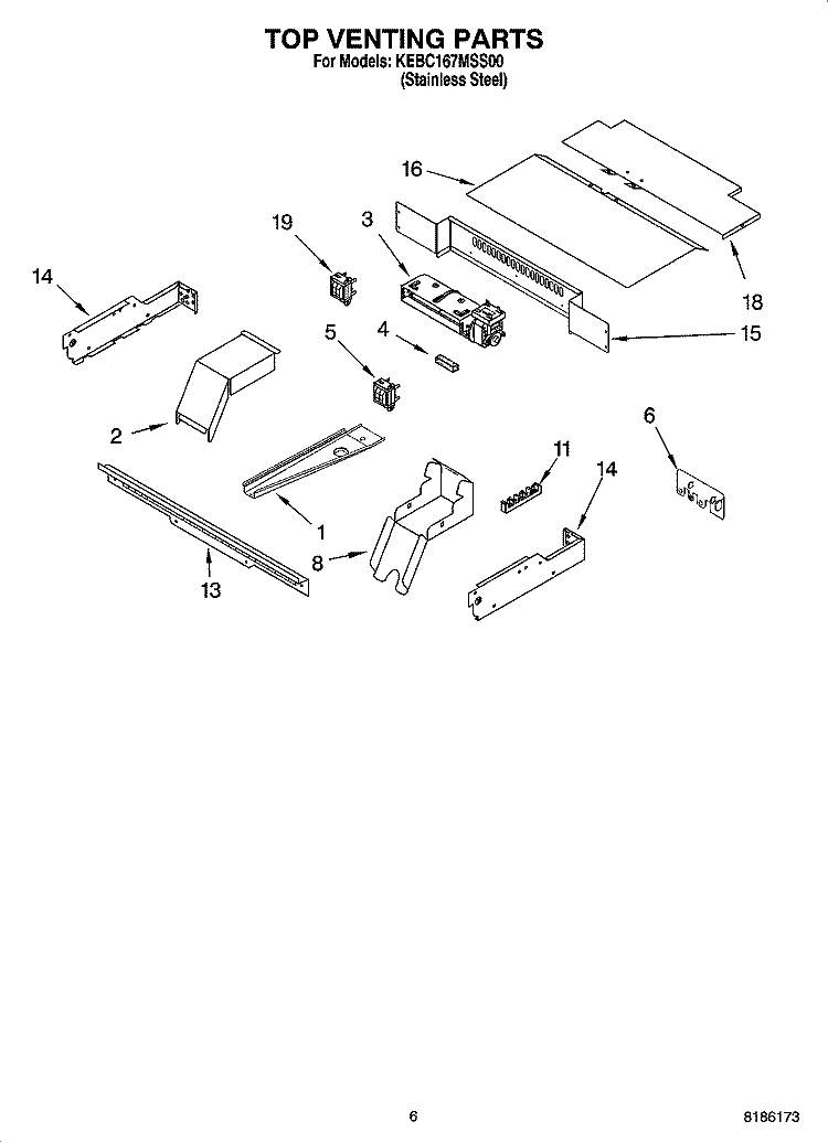 TOP VENTING PARTS, OPTIONAL PARTS Diagram and Parts List for KEBC167MSS00  KitchenAid Wall Oven