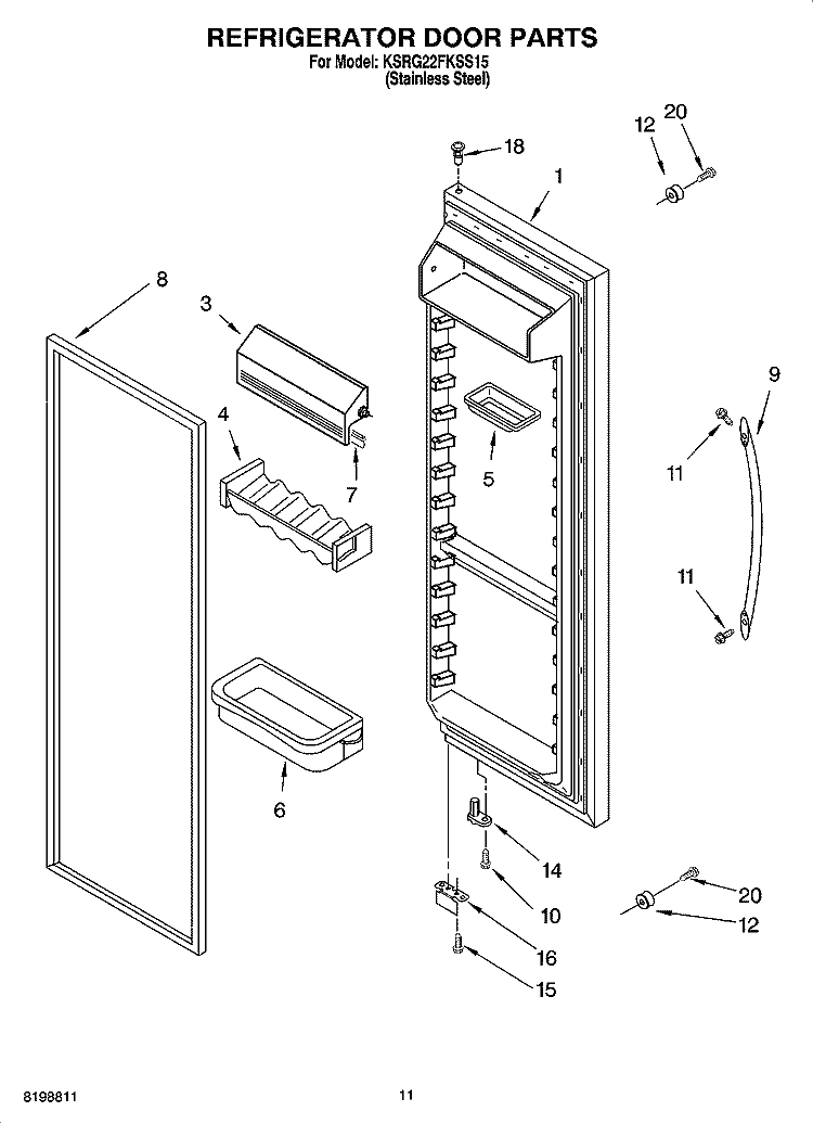 REFRIGERATOR DOOR PARTS Diagram and Parts List for KSRG22FKSS15  KitchenAid Refrigerator