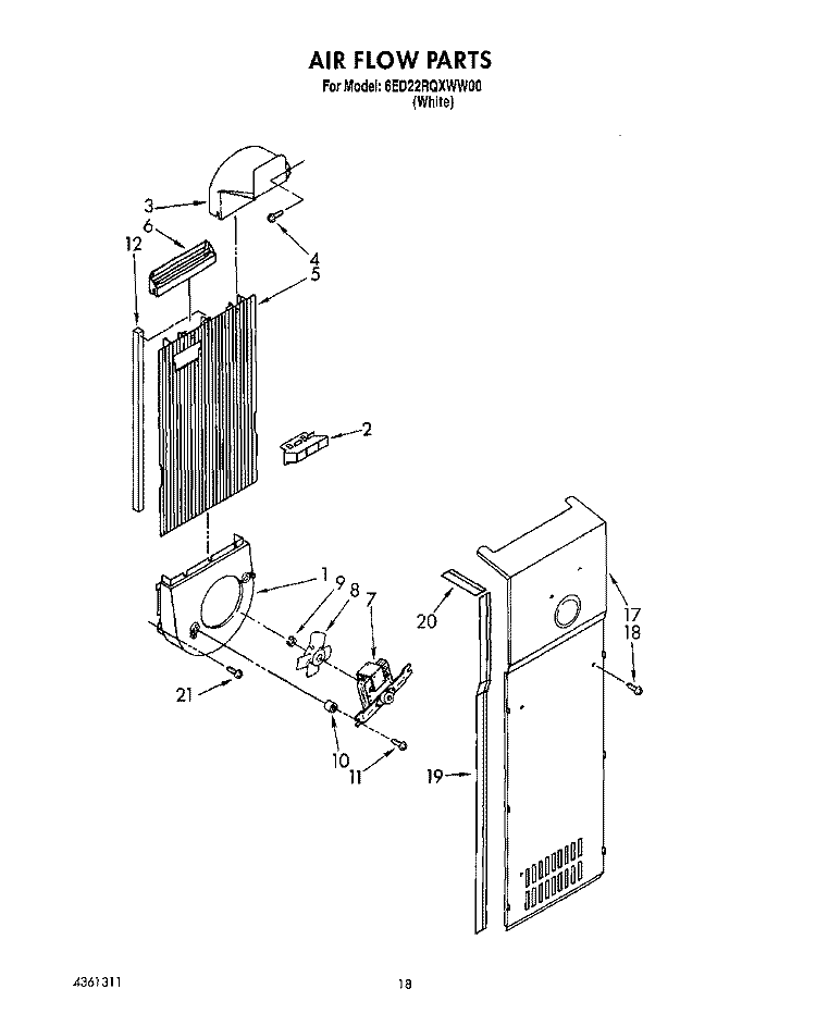 AIR FLOW Diagram and Parts List for 6ED22RQXWW00  Whirlpool Refrigerator