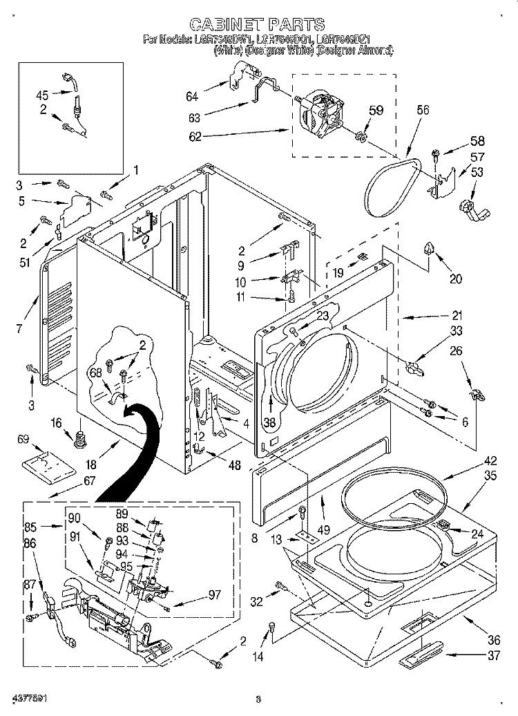 CABINET Diagram and Parts List for LGR7646DZ1  Whirlpool Dryer
