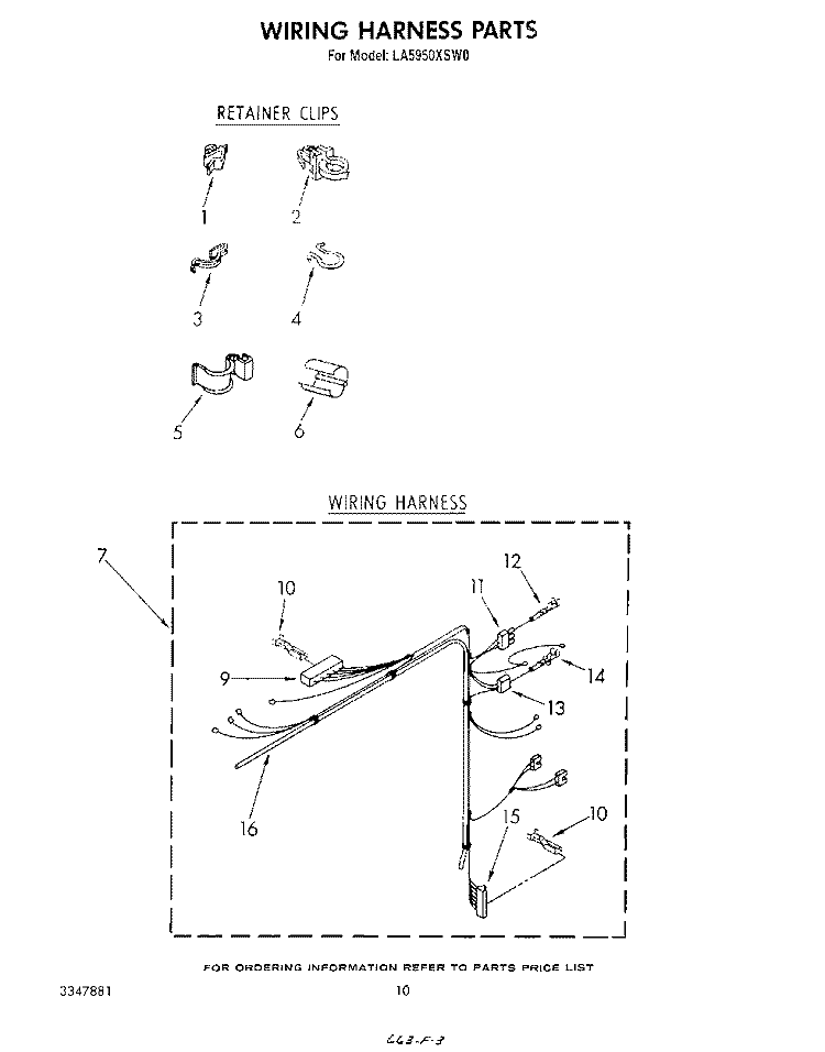 WIRING HARNESS Diagram and Parts List for LA5950XSW0  Whirlpool Washer