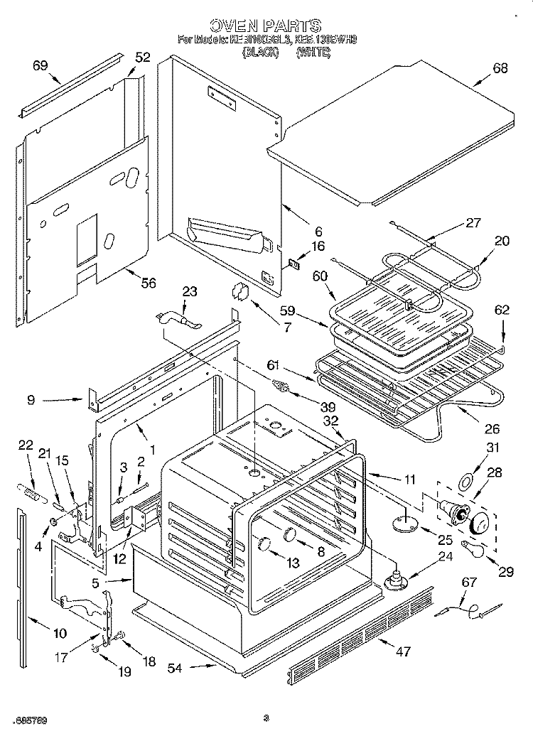 OVEN, LITERATURE Diagram and Parts List for KEBI100BBL3  KitchenAid Wall Oven