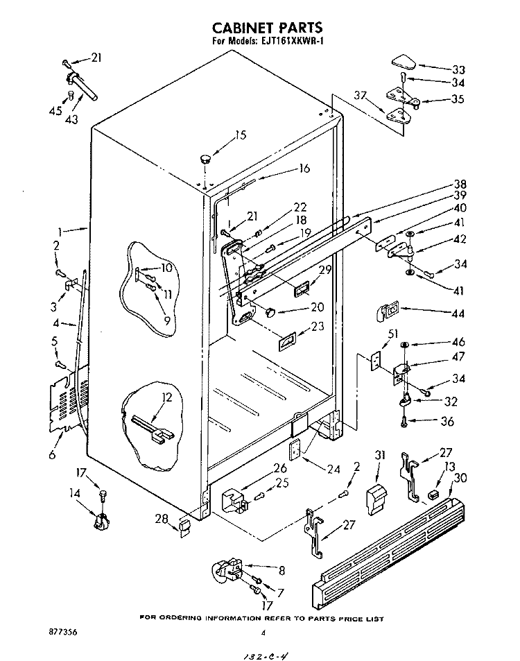 CABINET Diagram and Parts List for EJT161XKWR1  Whirlpool Refrigerator