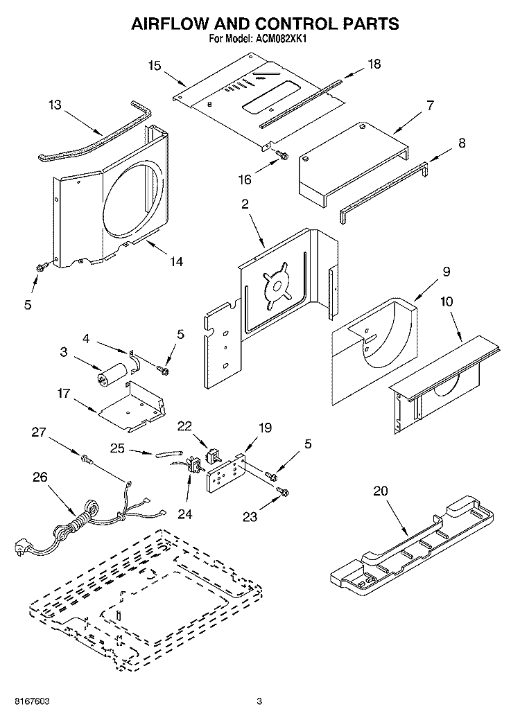 AIR FLOW AND CONTROL Diagram and Parts List for ACM082XK1  Whirlpool Air Conditioner