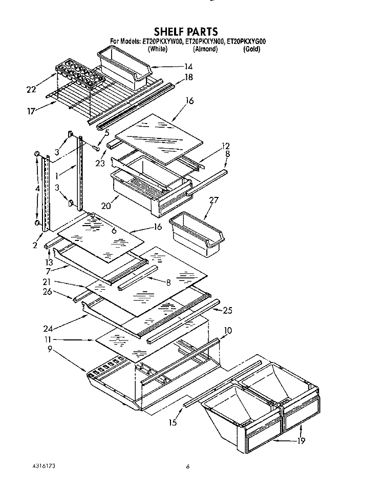 SHELF Diagram and Parts List for ET20PKXYN00  Whirlpool Refrigerator