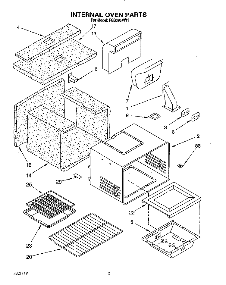 INTERNAL OVEN Diagram and Parts List for FGS395VL1  Whirlpool Range