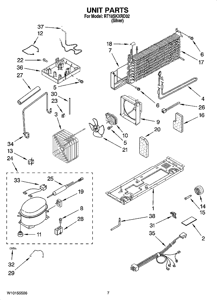 UNIT PARTS Diagram and Parts List for RT18SKXRD02  Roper Refrigerator