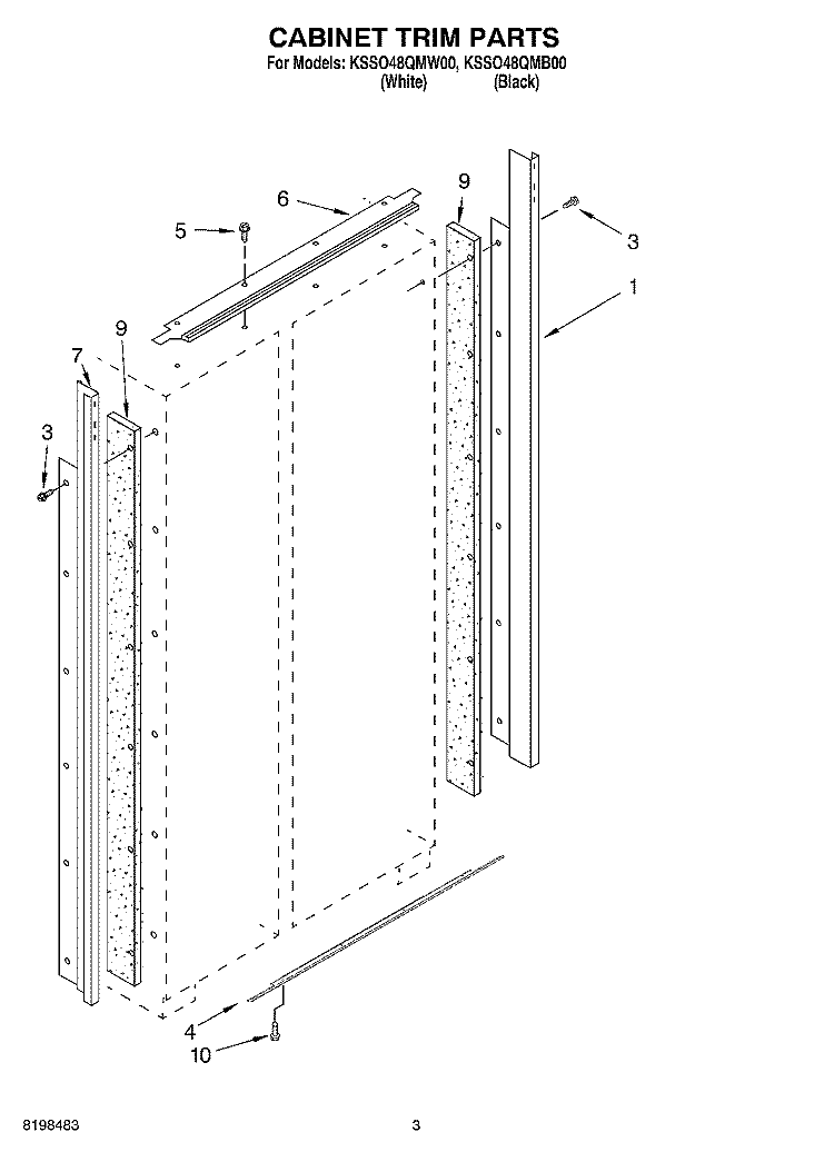 CABINET TRIM PARTS Diagram and Parts List for KSSO48QMW00  KitchenAid Refrigerator