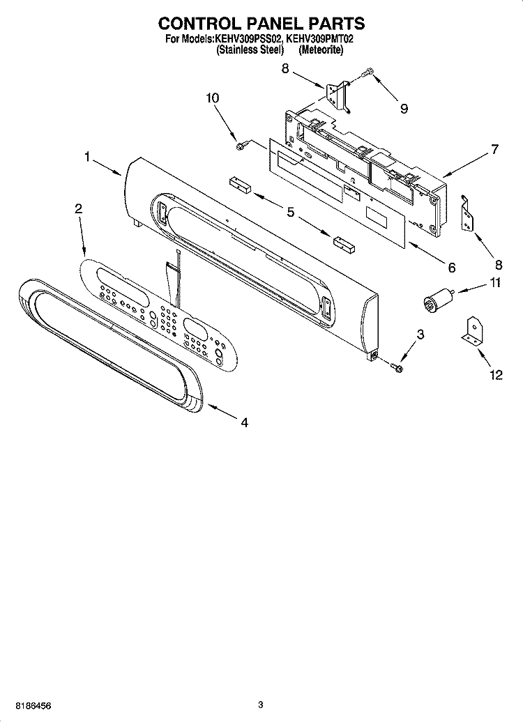 CONTROL PANEL PARTS Diagram and Parts List for KEHV309PMT02  KitchenAid Microwave Oven Combo