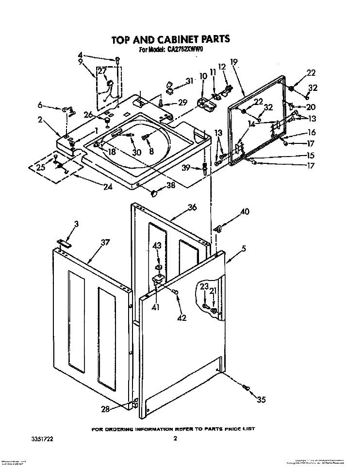 TOP AND CABINET, LIT/OPTIONAL Diagram and Parts List for CA2762XWG0  Whirlpool Washer