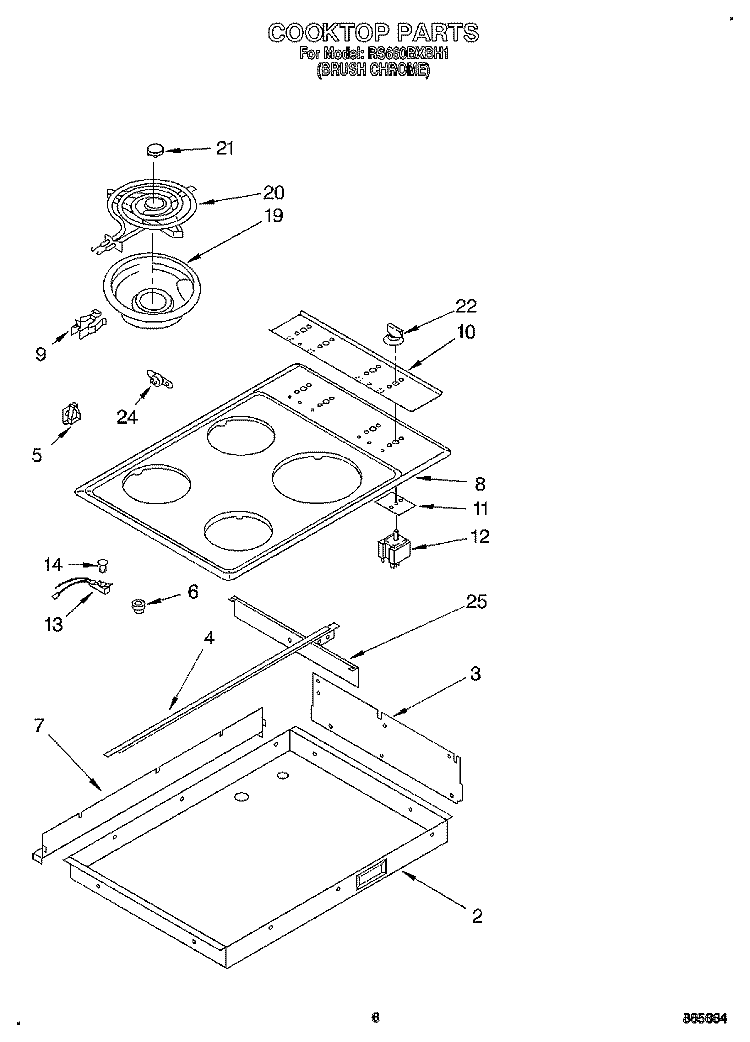 COOKTOP Diagram and Parts List for RS660BXBH1  Whirlpool Range