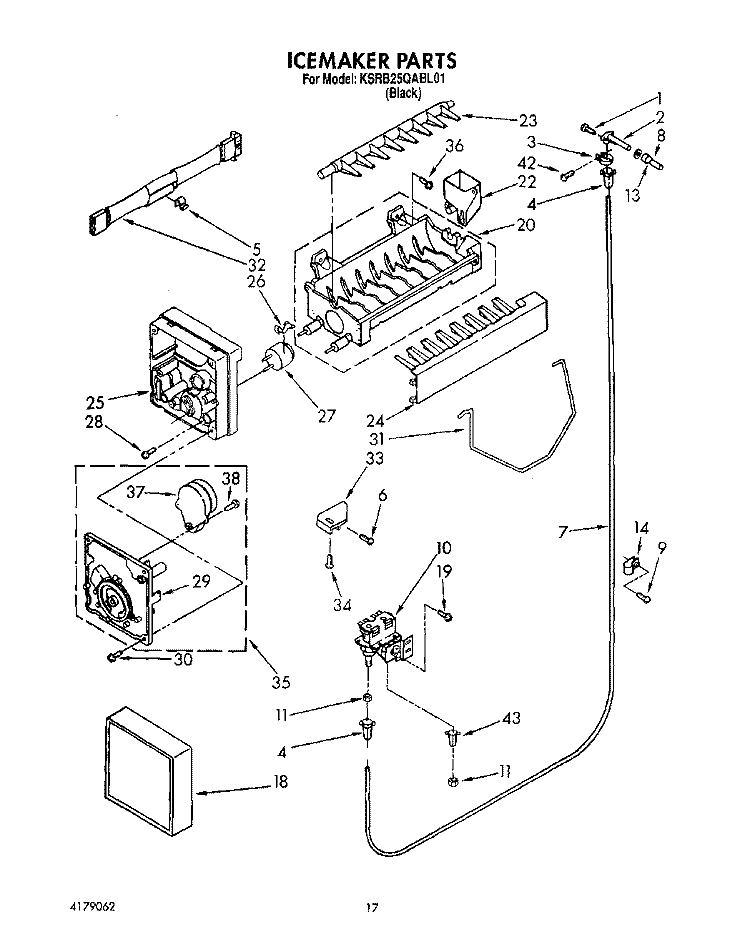 ICEMAKER Diagram and Parts List for KSRB25QABL01  KitchenAid Refrigerator