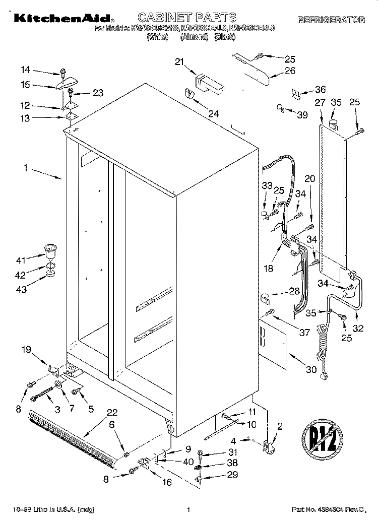 CABINET Diagram and Parts List for KSFS20QEAL0  KitchenAid Refrigerator