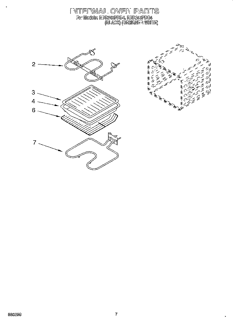 INTERNAL OVEN Diagram and Parts List for RBD245PDB4  Whirlpool Wall Oven
