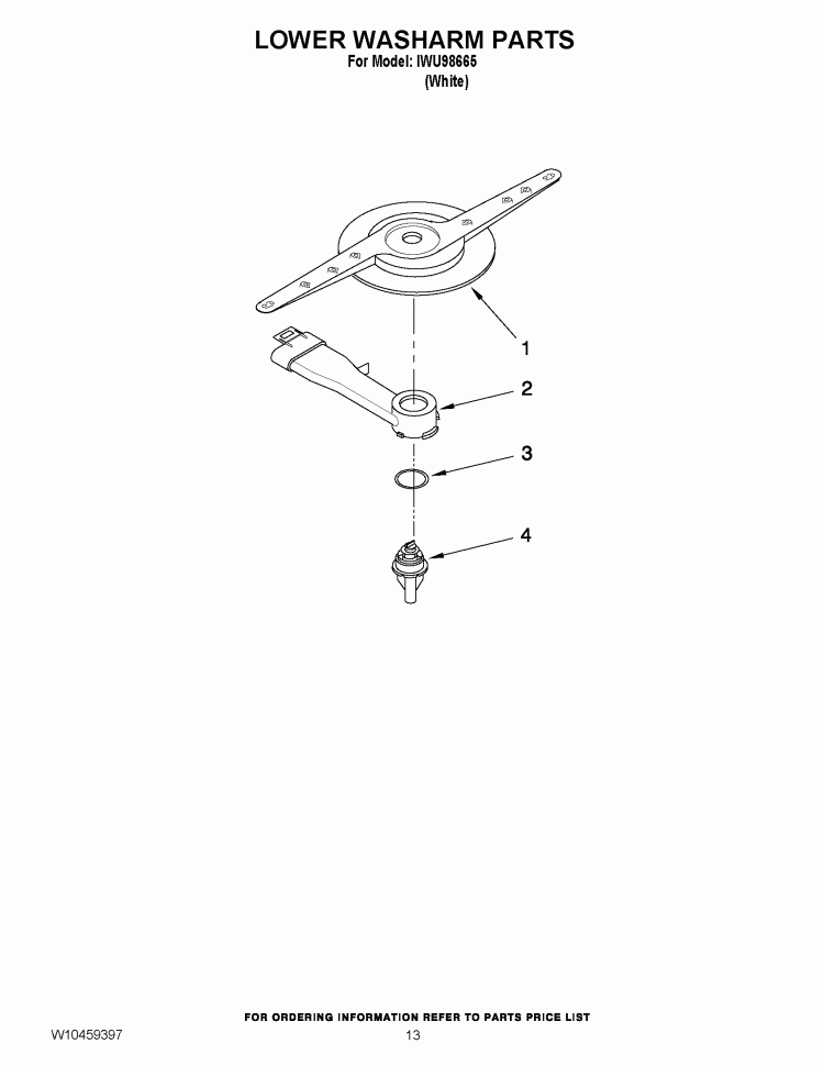 LOWER WASHARM PARTS Diagram and Parts List for IWU98665  Inglis Dishwasher