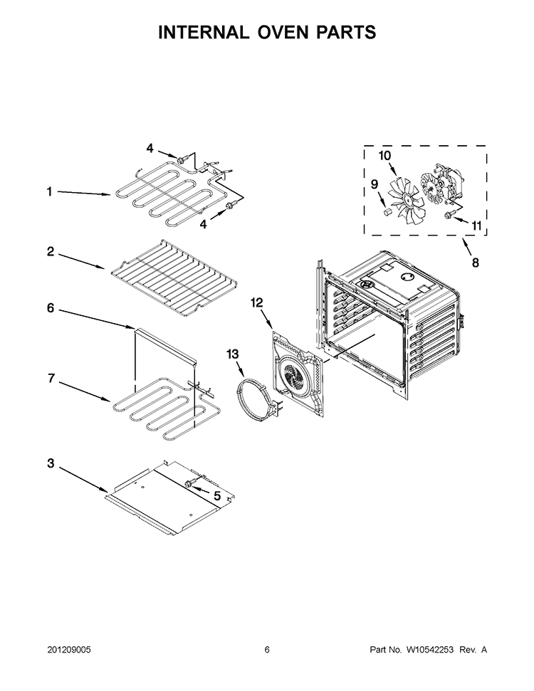 INTERNAL OVEN PARTS Diagram and Parts List for WOS92EC7AW01  Whirlpool Wall Oven