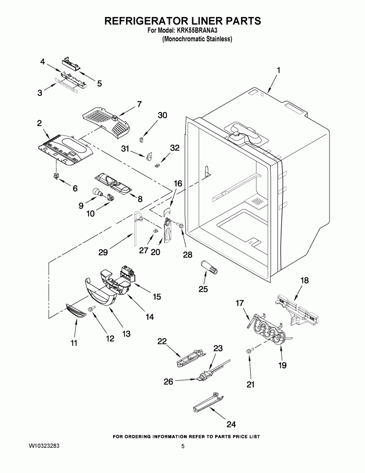 REFRIGERATOR LINER PARTS Diagram and Parts List for KRK55BRANA3  KitchenAid Refrigerator