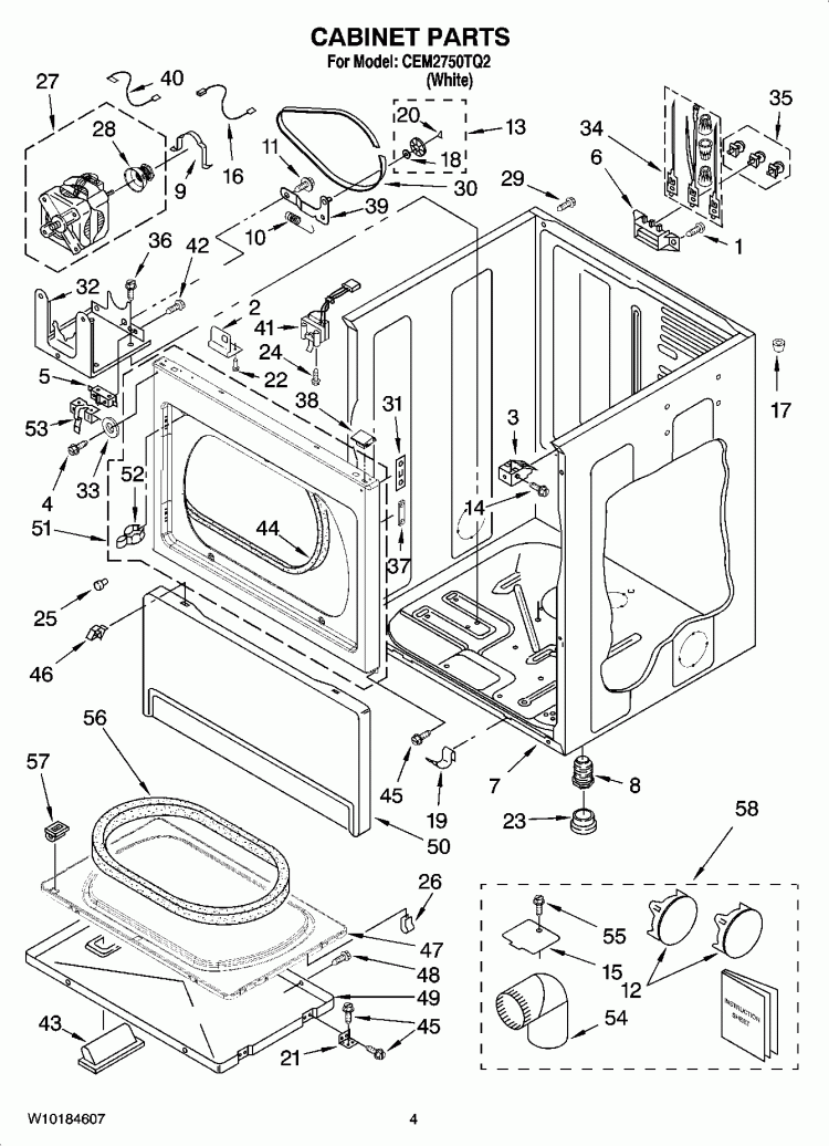 CABINET PARTS Diagram and Parts List for CEM2750TQ2  Whirlpool Dryer