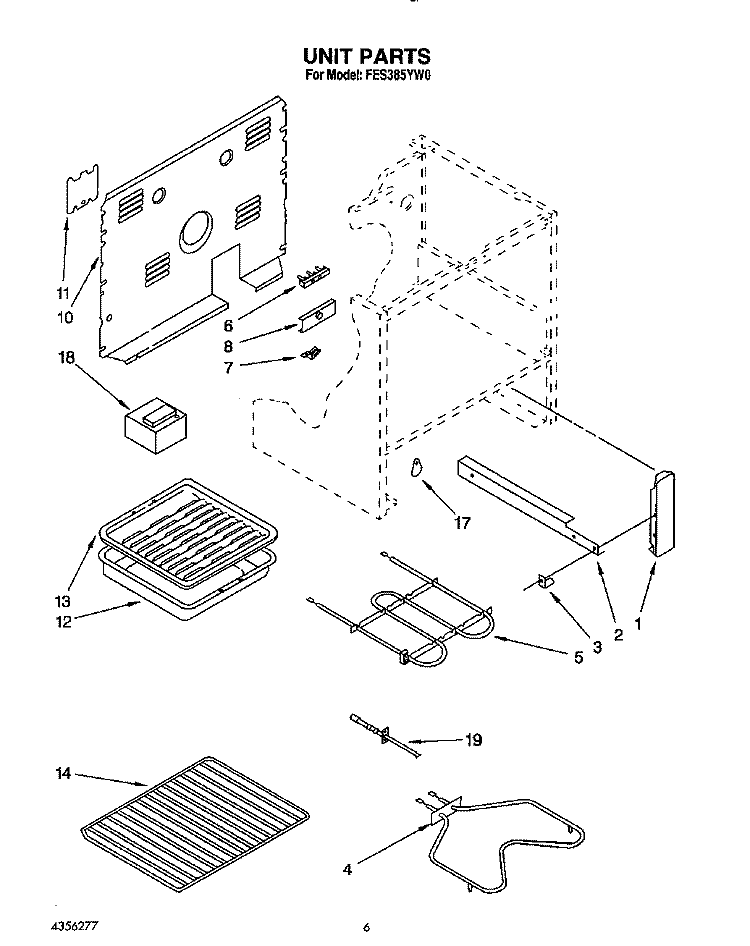 UNIT, LIT/OPTIONAL Diagram and Parts List for FES385YW0  Roper Range