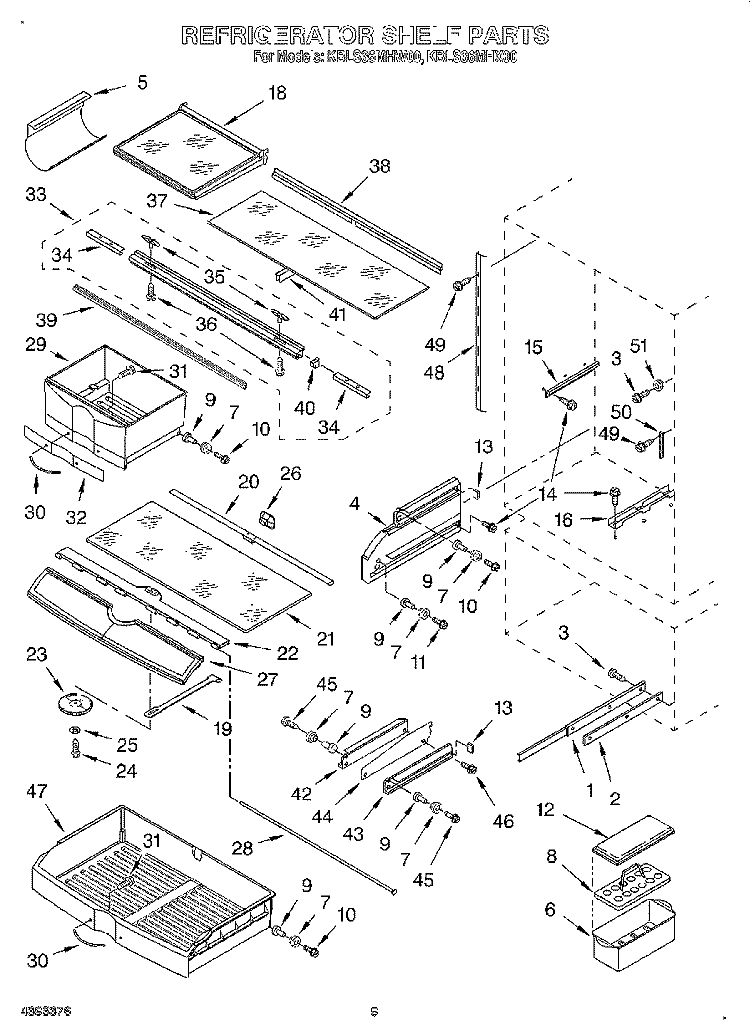 REFRIGERATOR SHELF Diagram and Parts List for KBLS36MHX00  KitchenAid Refrigerator
