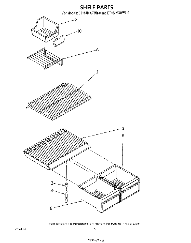 SHELF Diagram and Parts List for ET16JMXRWR0  Whirlpool Refrigerator