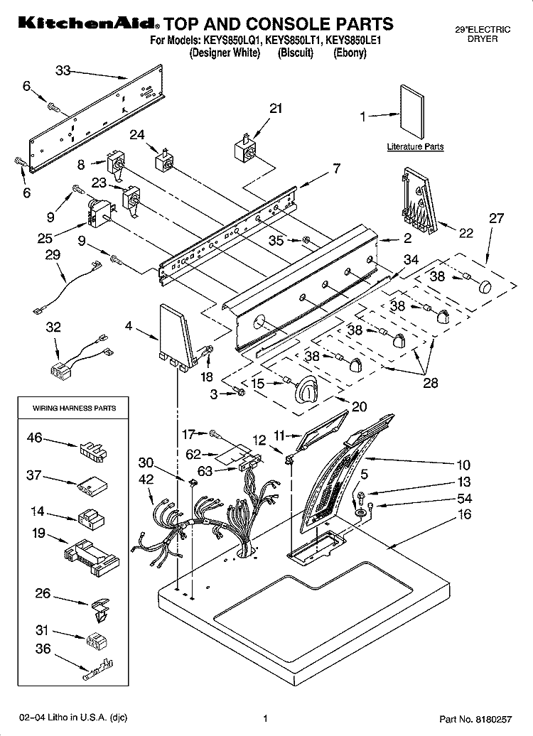TOP AND CONSOLE PARTS Diagram and Parts List for KEYS850LE1  KitchenAid Dryer