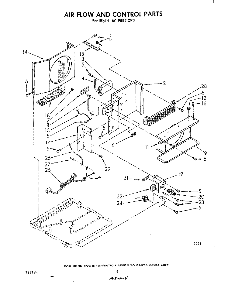 AIRFLOW AND CONTROL Diagram and Parts List for ACP802XP0  Whirlpool Air Conditioner