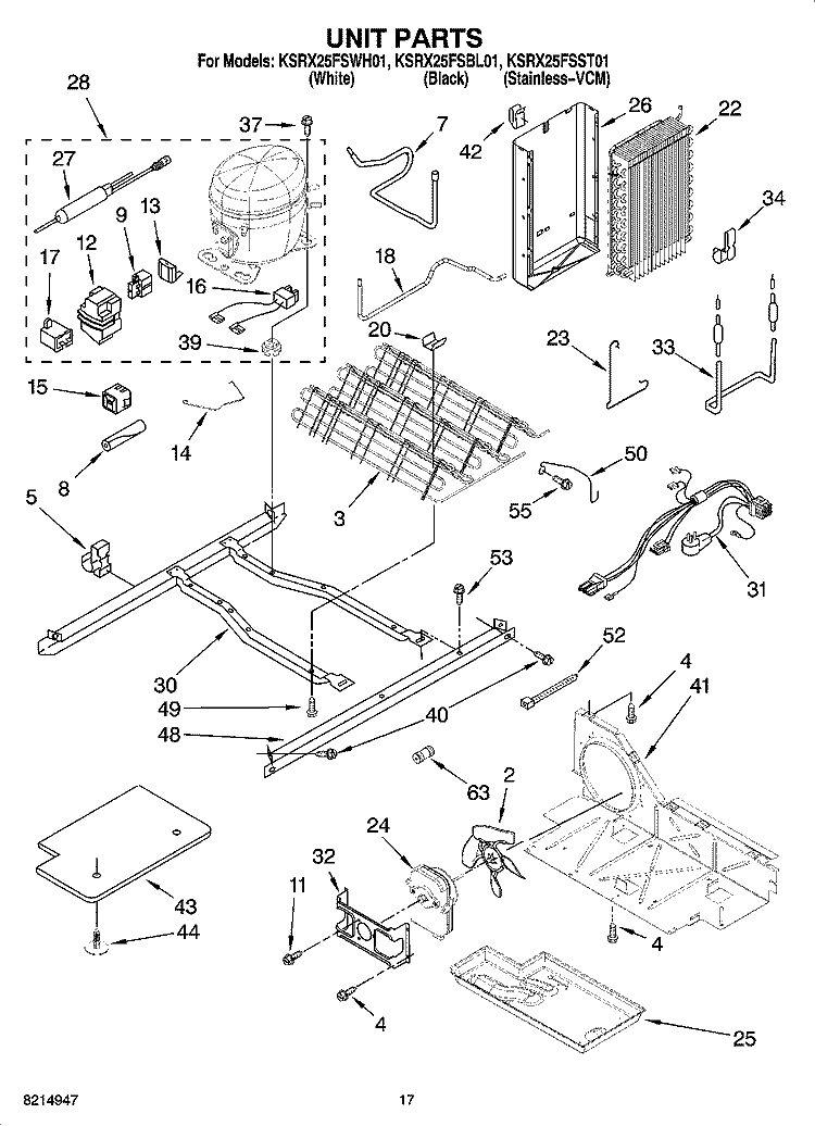 UNIT PARTS Diagram and Parts List for KSRX25FSST01  KitchenAid Refrigerator
