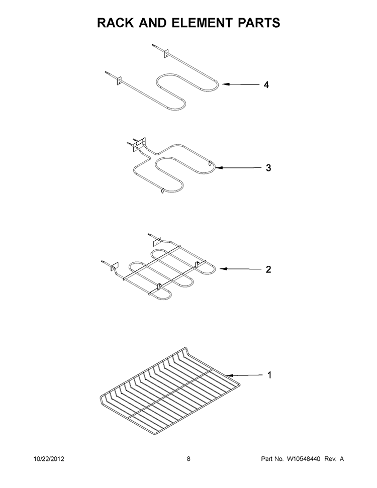 RACK AND ELEMENT PARTS Diagram and Parts List for GGE388LXQ03  Whirlpool Range