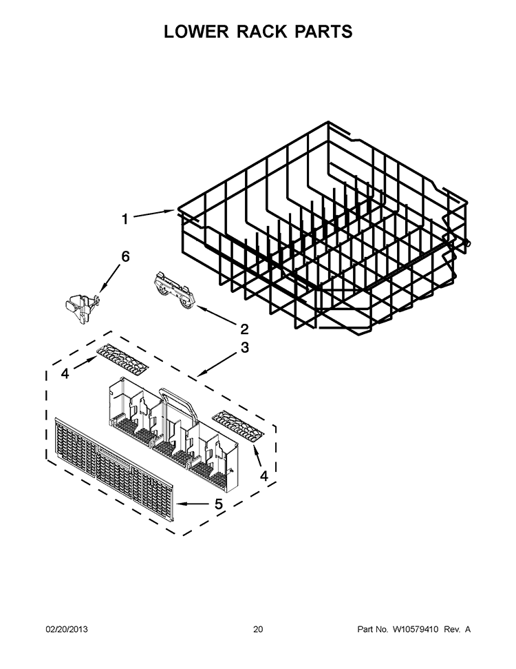 LOWER RACK PARTS Diagram and Parts List for 7WDF530PAYM4  Whirlpool Dishwasher