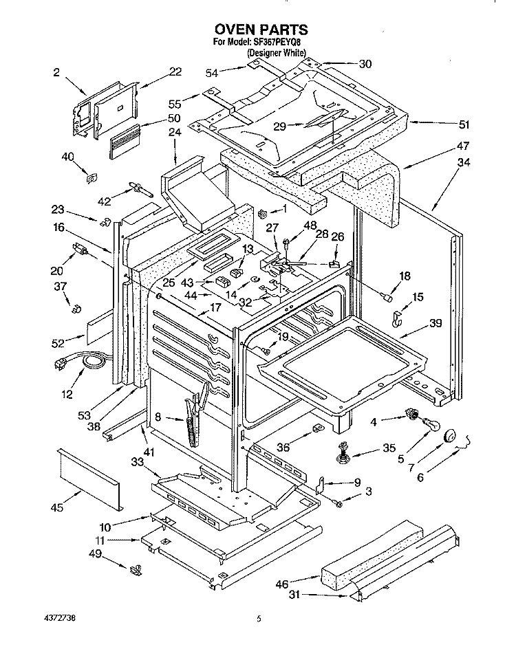 OVEN Diagram and Parts List for SF367PEYQ8  Whirlpool Range