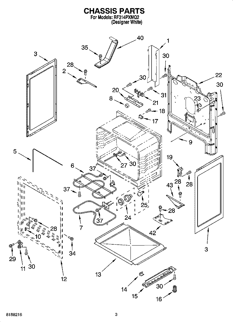CHASSIS PARTS Diagram and Parts List for RF314PXMQ2  Whirlpool Range