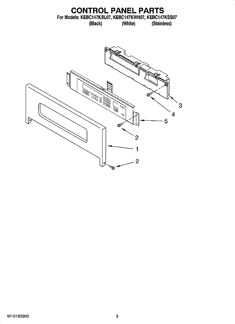 CONTROL PANEL PARTS Diagram and Parts List for KEBC147KBL07  KitchenAid Wall Oven