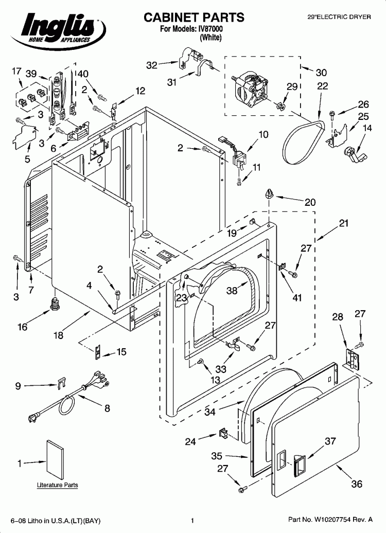 CABINET PARTS Diagram and Parts List for IV87000  Inglis Dryer