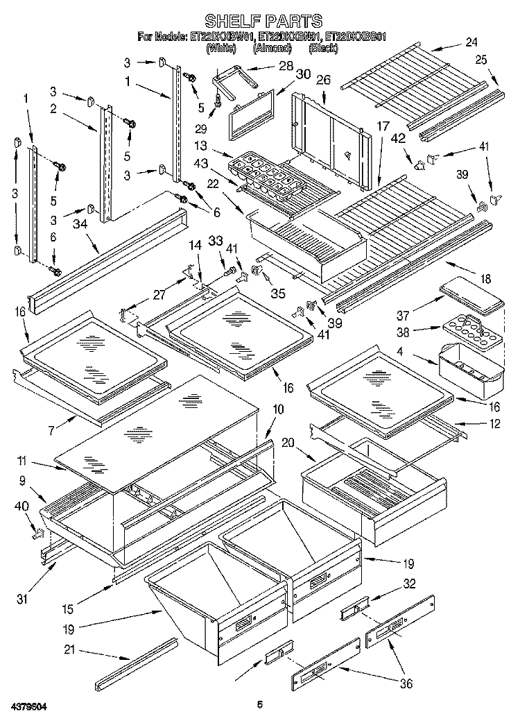 SHELF, LIT/OPTIONAL Diagram and Parts List for ET22DKXBN01  Whirlpool Refrigerator