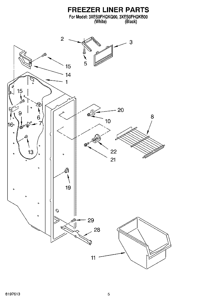 FREEZER LINER Diagram and Parts List for 3XES0FHQKQ00  Whirlpool Refrigerator