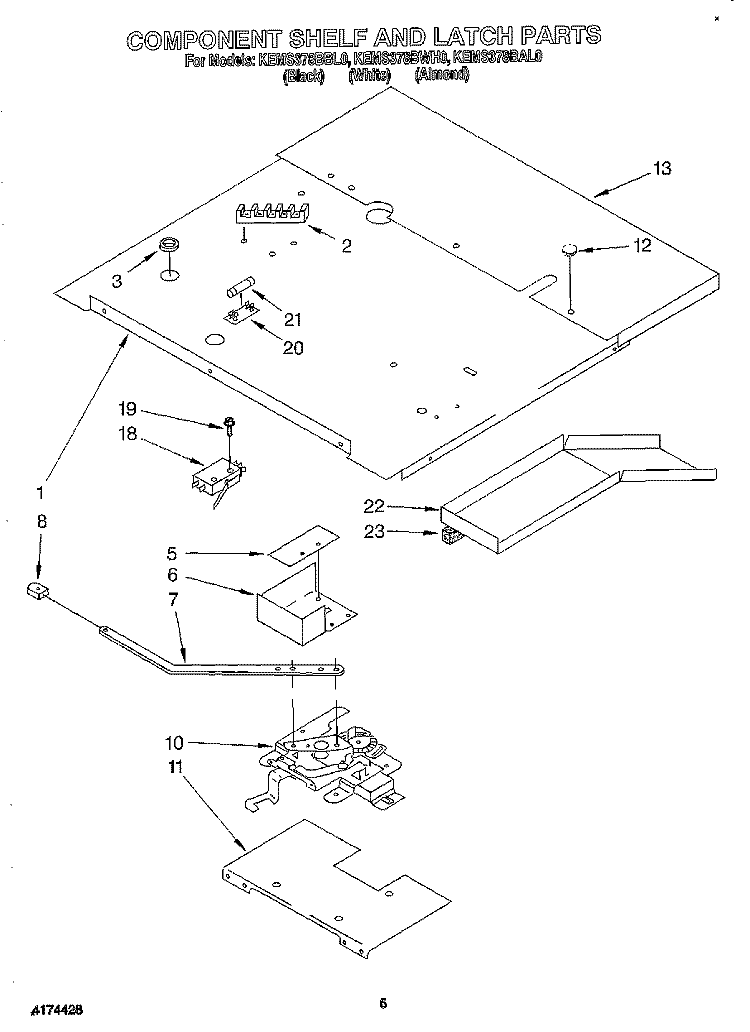 COMPONENT SHELF AND LATCH Diagram and Parts List for KEMS378BAL0  KitchenAid Wall Oven