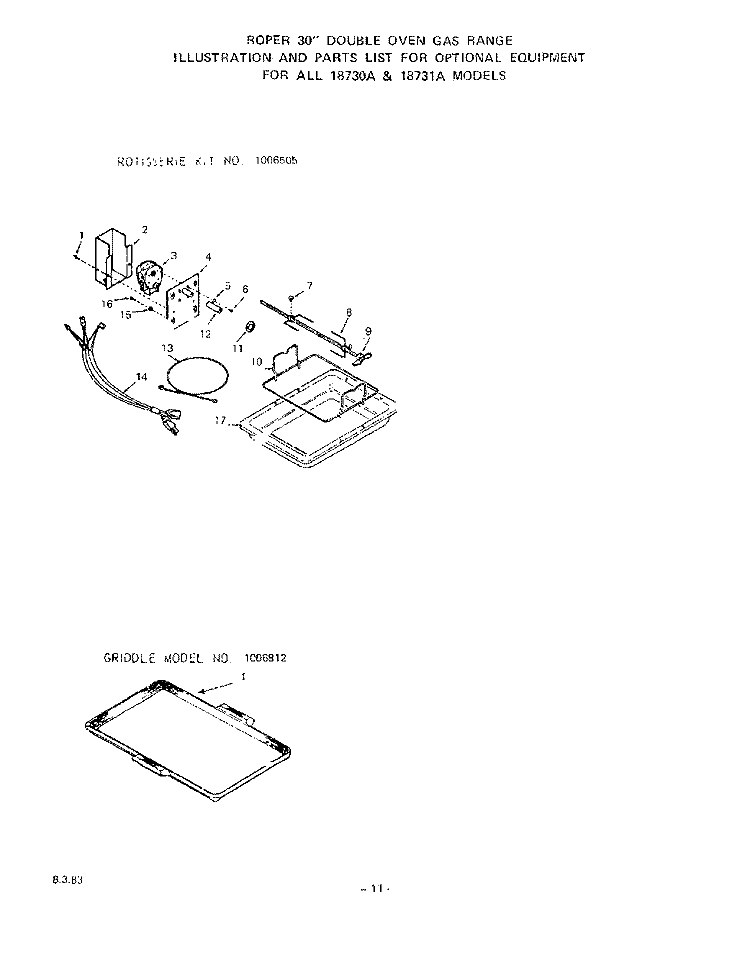 SECTION Diagram and Parts List for 1873^1A  Whirlpool Range