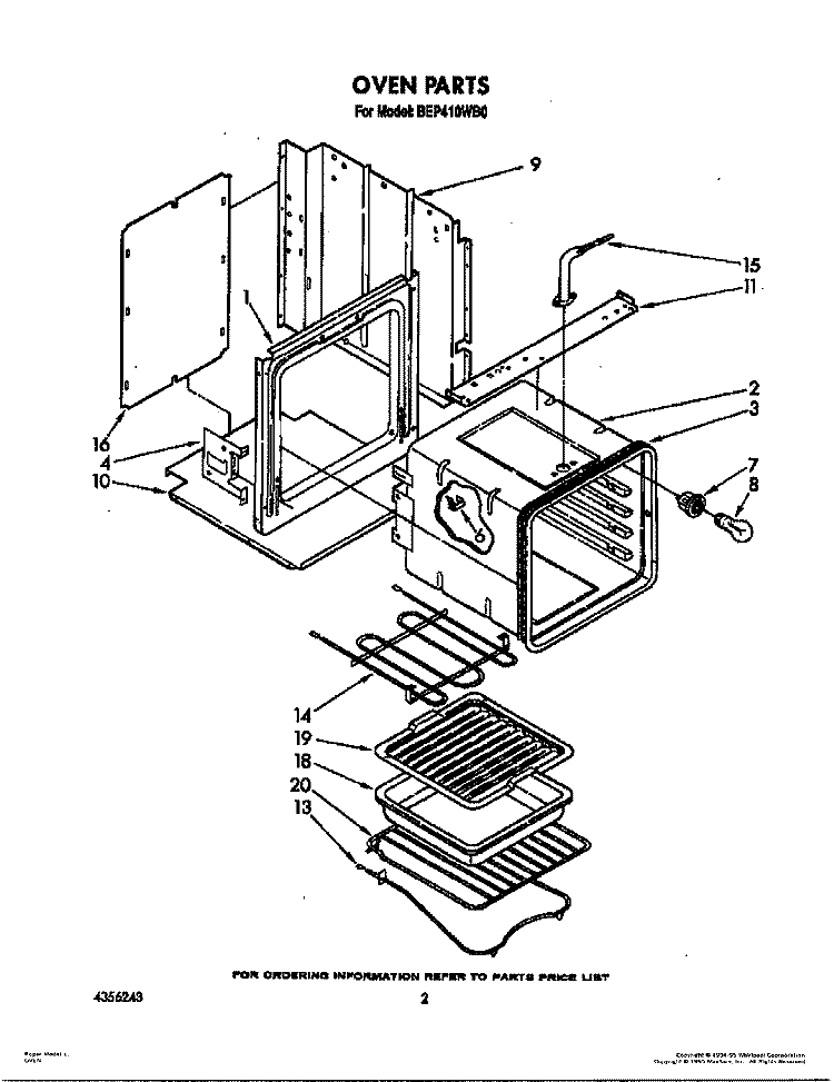OVEN PARTS Diagram and Parts List for BEP410WB0  Roper Range