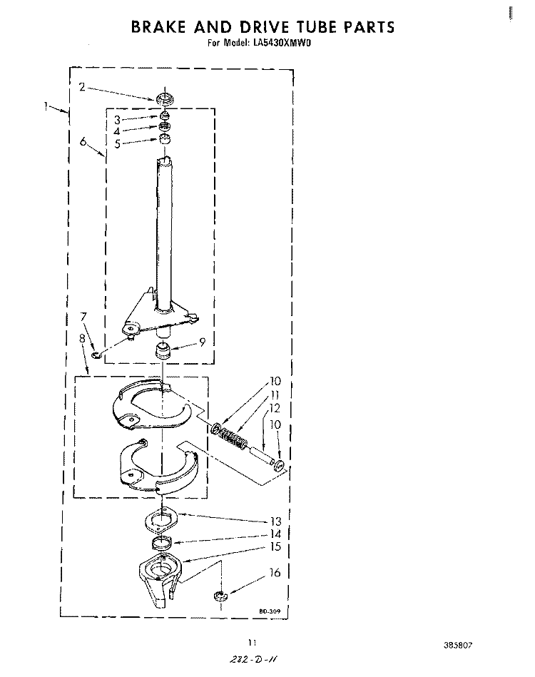 BRAKE AND DRIVE TUBE Diagram and Parts List for LA5430XMW0  Whirlpool Washer