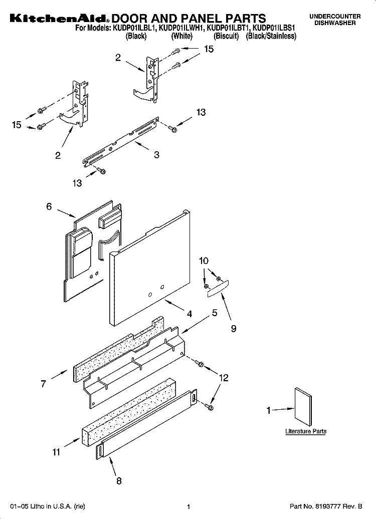 DOOR AND PANEL PARTS Diagram and Parts List for KUDP01ILBL1  KitchenAid Dishwasher