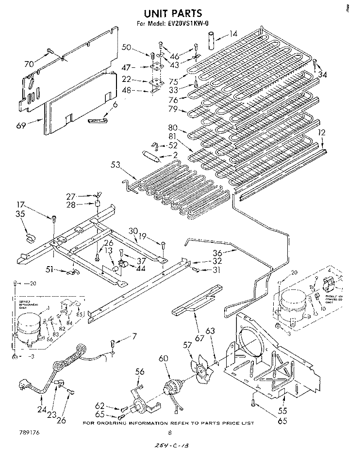 UNIT Diagram and Parts List for EV20VS1KW0  Whirlpool Freezer