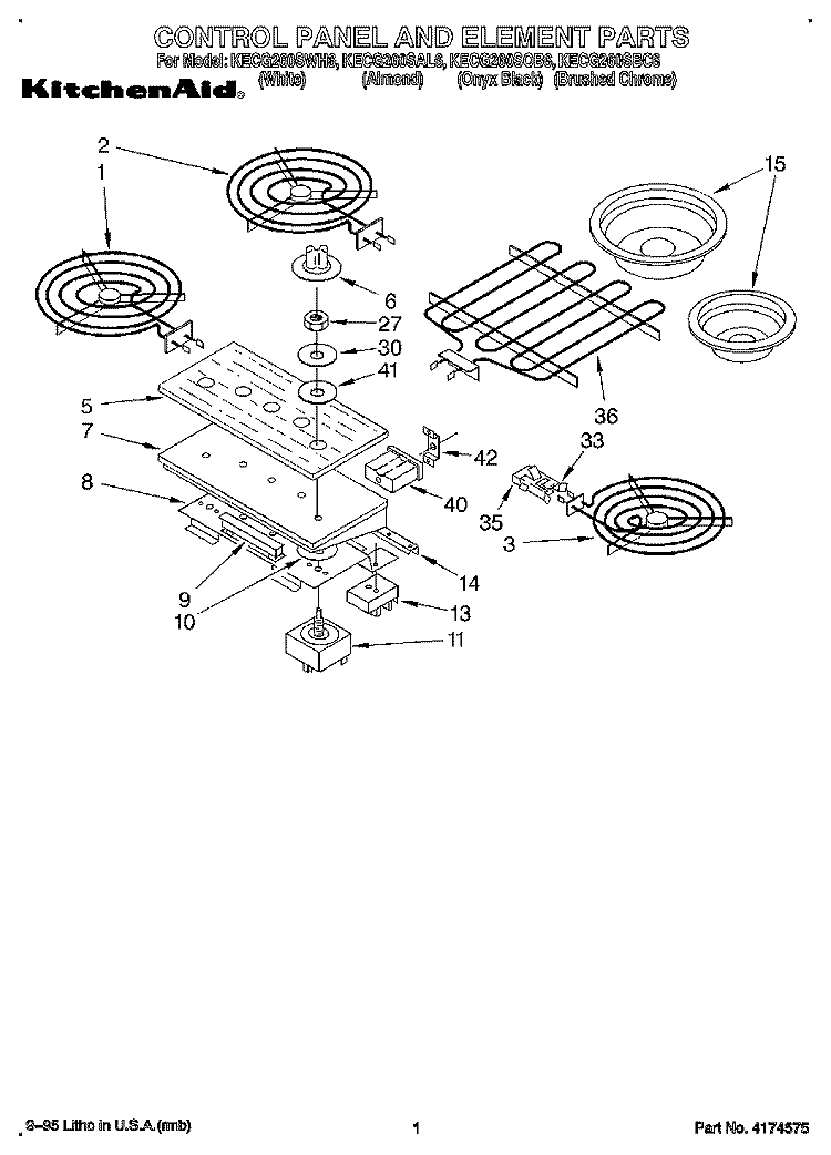 SECTION Diagram and Parts List for KECG260SOB6  KitchenAid Cooktop