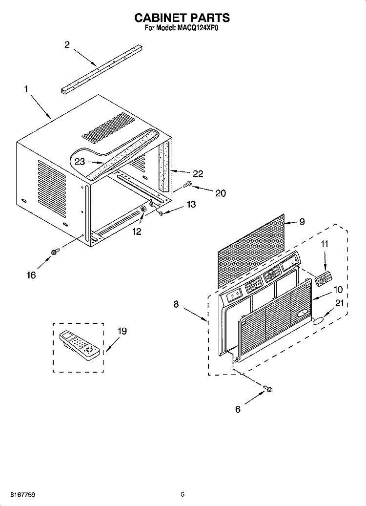 CABINET PARTS Diagram and Parts List for MACQ124XP0  Whirlpool Air Conditioner