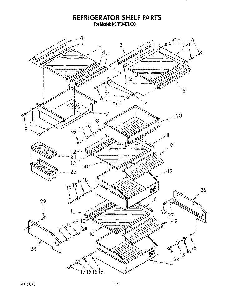 REFRIGERATOR SHELF Diagram and Parts List for KSRF36DTX03  KitchenAid Refrigerator