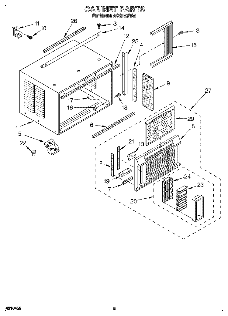 CABINET Diagram and Parts List for ACQ102RA0  Whirlpool Air Conditioner