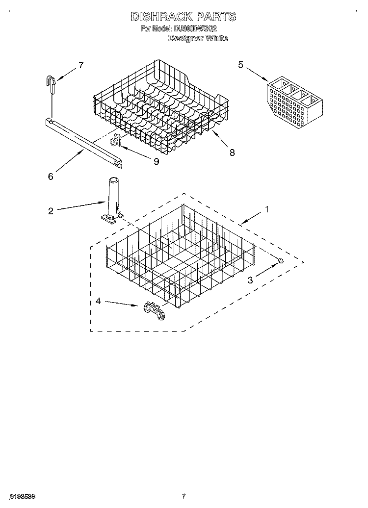 DISHRACK Diagram and Parts List for DU800DWGQ2  Whirlpool Dishwasher